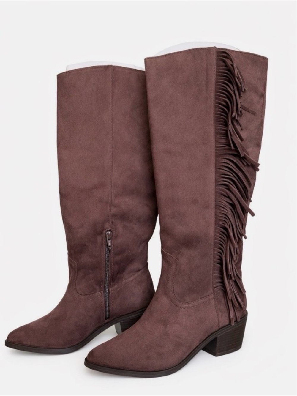 Universal Thread Tall Fringe Boots in Dusty Plum